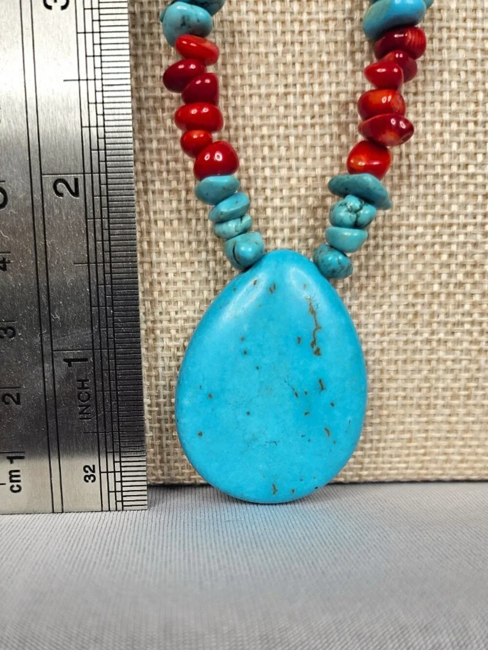Southwestern Turquoise Stone Necklace | Large Pendant | 24